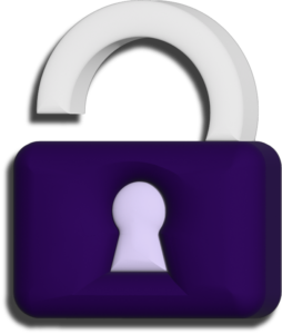 neurodiversikey®'s dark purple unlocked padlock, with a white shank and lilac keyhole.