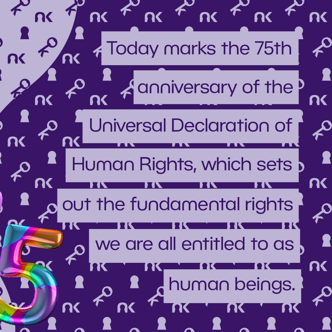 Text says: "Today marks the 75th anniversary of the Universal Declaration of Human Rights, which sets out the fundamental rights we are all entitled to as human beings."