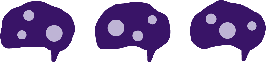 3 dark purple brains. Each brain contains 3 different size lilac circles in different positions.