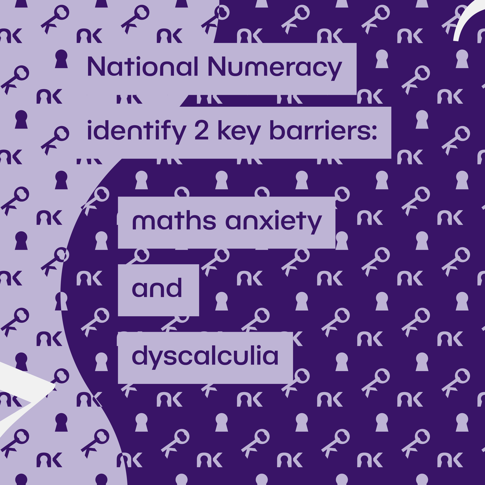 Text says: "National Numeracy identify 2 key barriers: maths anxiety and dyscalculia."