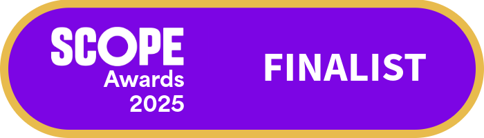 Purple banner for Scope Awards 2025. Text says "Finalist".